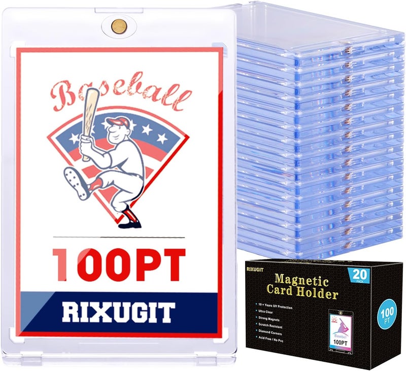RIXUGIT 20-Pack One Touch Magnetic Card-Holder - 100pt Magnetic Baseball Card Holders, Trading Card Holder, UV Protection， Sports Card Protectors, Magnet Case Fit for Standard Cards Storage and Display - Image 1